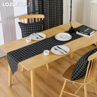 1 STÜCK LOZUJOJU Einfacher und Vielseitiger Schwarz Kariert Bedruckter Baumwollleinen Tischläufer für Esstischdeko Küche für Heimtisch Heimdeko