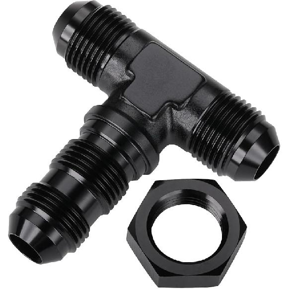 4AN Male Flare Bulkhead on Side Tee T Fitting Adapter with AN4 Nut Aluminum Black