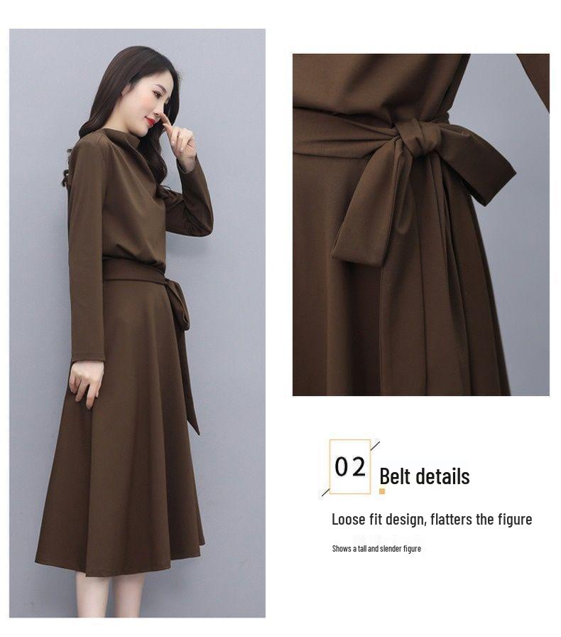 Elegant A-line Long Sleeve High Neck Dress with Bow Tie for Women - Spring/Autumn Collection