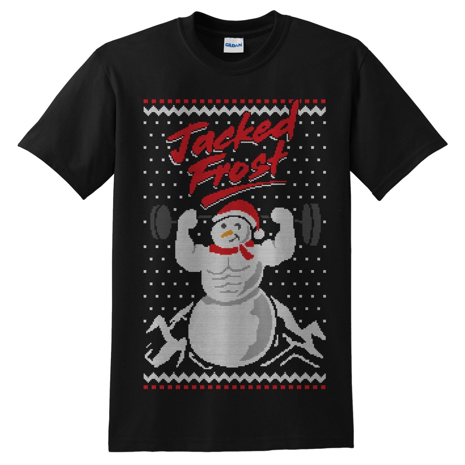 Jacked Frost Christmas T-shirt Top Shirt Funny Gym Fitness Weightlifting L