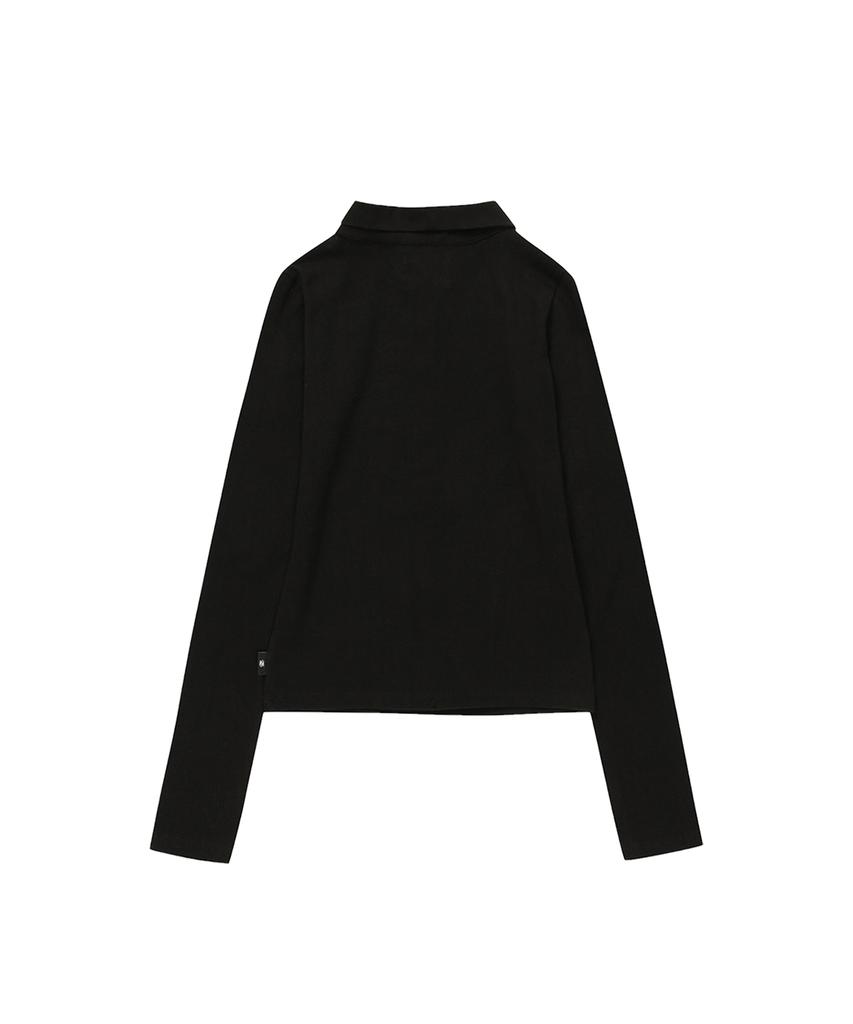 Gillaakaibeu Cross Button Collar Long Sleeve_Black