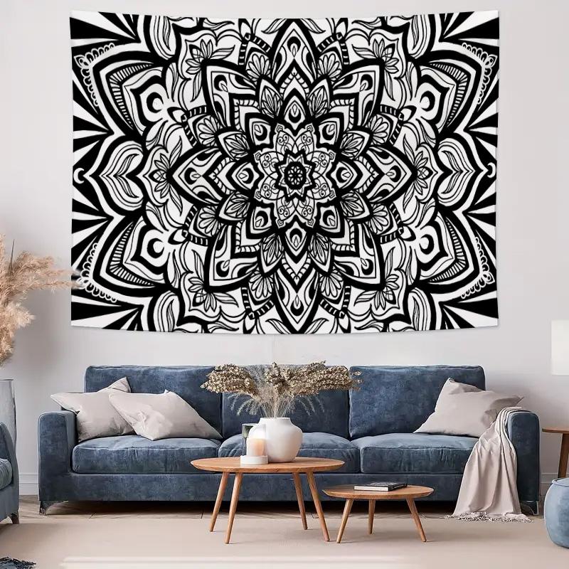 Black  White Mandala Tapestry Boho  Chic Bedroom Wall Decor