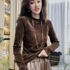 European Hepburn Style Velvet Padded Shoulder Long Sleeve Round Neck T-shirt, Autumn 2025 Design