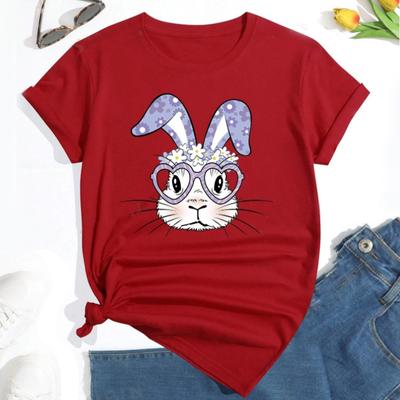 T-shirt Femme Simple Dessin Animé Lapin Imprimé Mode Drôle Décontracté Col Rond Manches Courtes T-shirt Été T-shirt Femme