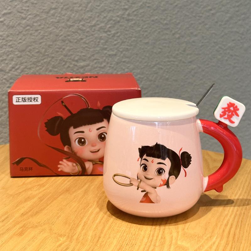 Nezha Genuine Ceramic Cup High Value Couple Water Cup Cartoon Rich Mug Office Drinking Water Ceramic Cup