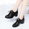 Spring Autumn Deep Mouth New Fashion Casual Women's Solid Shoes Lace Up Round Toe Chunky Heel  Soft Leather Soft Bottom Shoes