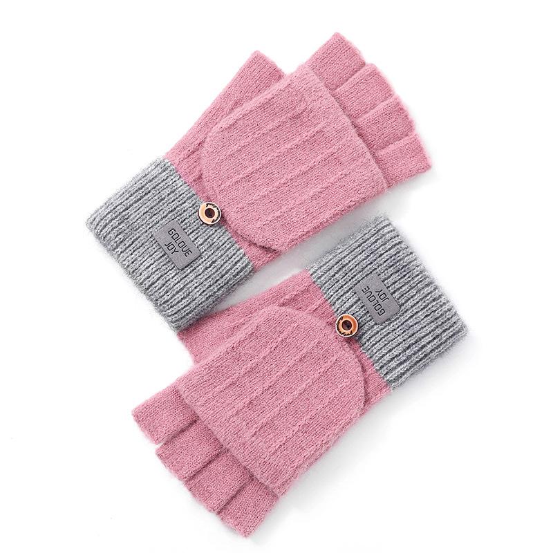 1 Pair Of Women's Gloves Warm Windproof Outdoor Alpaca Fleece Knitted Fingerless Gloves