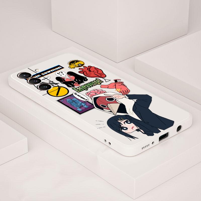 Makima Power Chainsaw Man Phone Case For Samsung Galaxy S23 Ultra S10 S9 Plus S21 5g S10e S8 S22 S20 Anime Square Liquid Cover