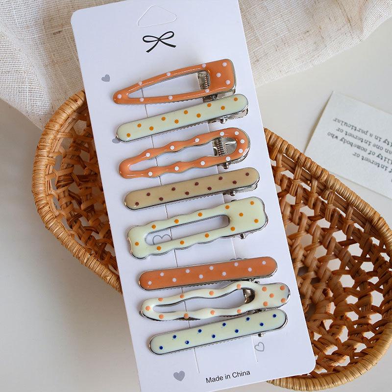 Multi-Color Polka Dot Geometric Metal Drip Glaze Hair Clip Set - Water Drop & Forehead Bangs Hairpins