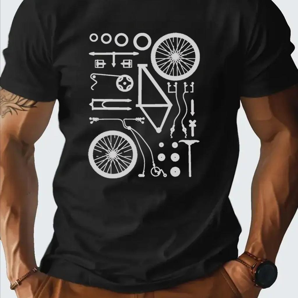 Men's Bicycle Graphic T-Shirt Cycling Components Design Breathable Tee for Cycling Gym Casual Attire Men Clothing