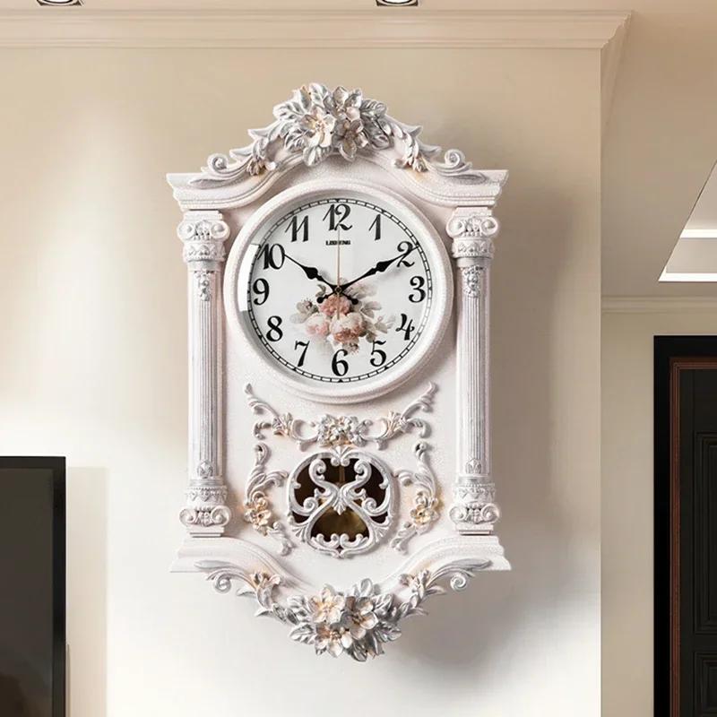 

European Style Quartz Clock Wall Hanging Wall Clock Living Room Sofa Background Home Decoration Luxury Swing Wall Watches P7H1G6