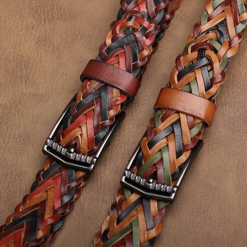 Ladies Belt Hand-Woven First Layer Cowhide Literary And Retro Casual Pin Buckle Leather Belt