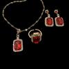 Wedding accessories, exquisite crystal glass square necklace, earrings, emerald three-piece new bridesmaid jewelry.