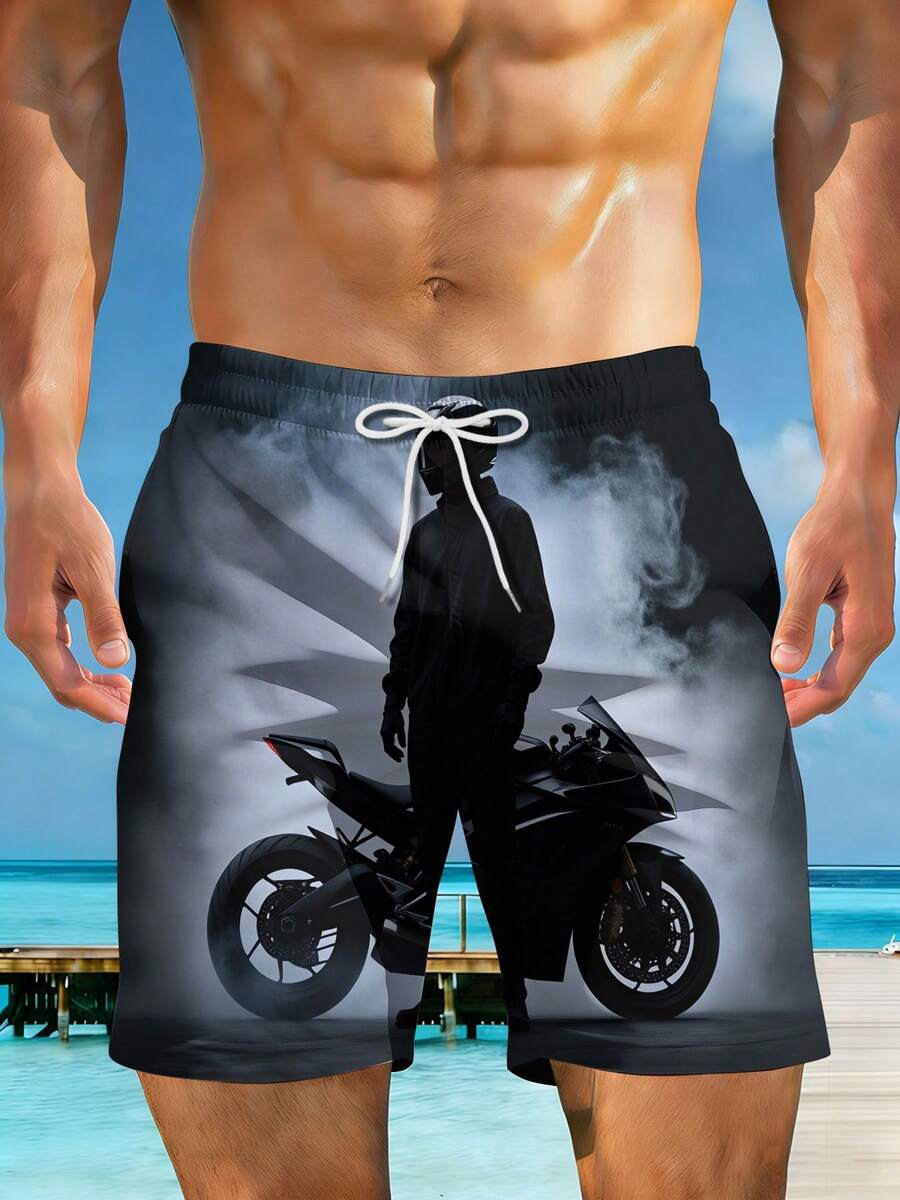

Men s Beach Shorts, Beach Vacation Outfits, 3D Print Motorcycle Rider Background Design XL