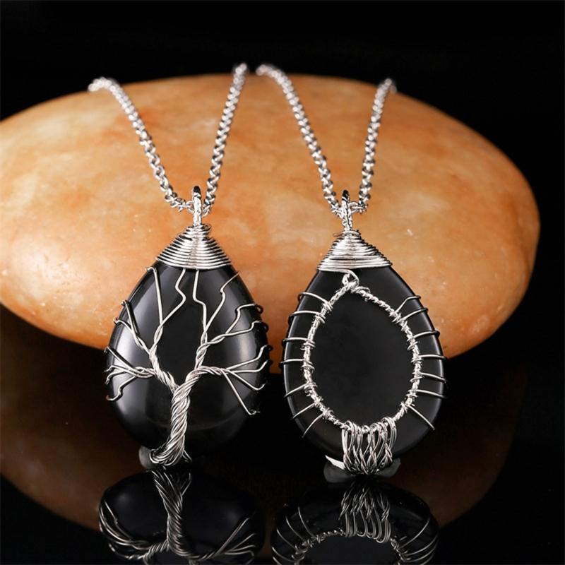 Water Drop Shaped Necklace Pendant Necklace Crystal Stone Jewelry Crystal Stone Material Necklace Jewelry Gift for Women