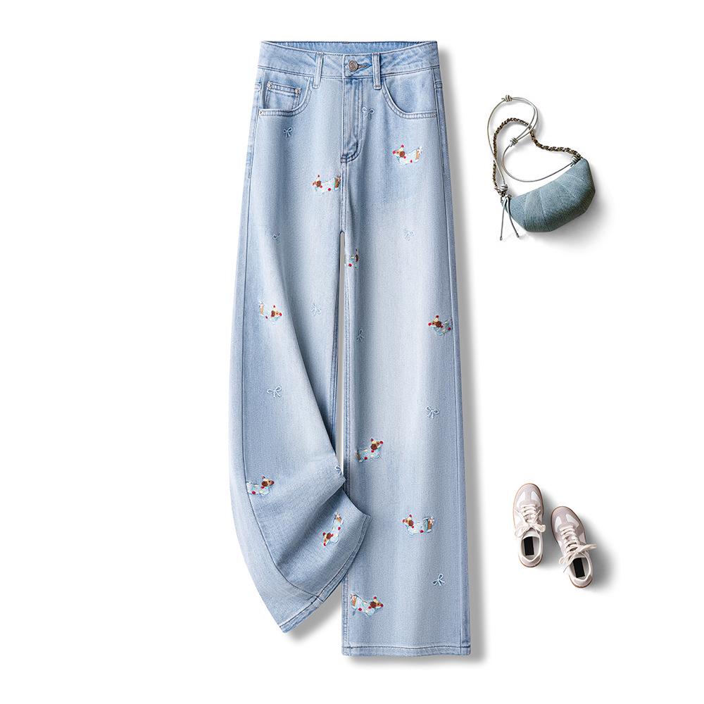 

Glacier Blue High-Waist Embroidered Wide-Leg Jeans for Women - Spring/Summer 2025 Collection Size 27