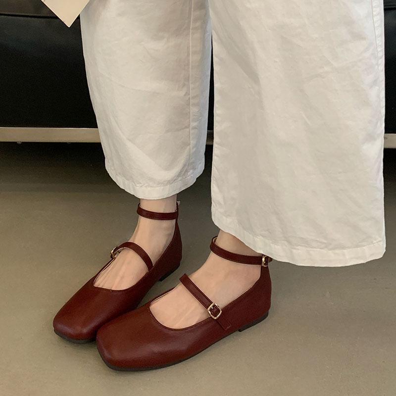 Fashion 2025 New Fashion Ankle Strap Ladies Mary Janes Flats Shoes Soft Female Square Toe Footwear Shallow Women Flats Lolita Shoes Lady