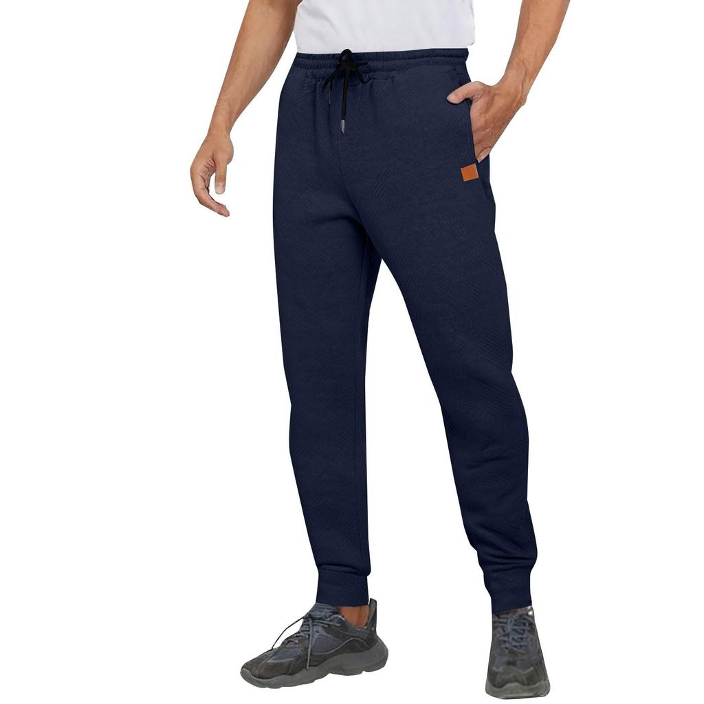 Men's Casual -color Tapered Sweatpants And Men's Knitted Textured Drawstring Sports Trousers