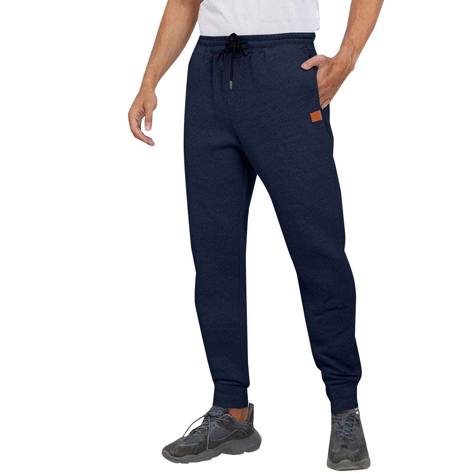 

Men s Casual ,color Tapered Sweatpants And Men s Knitted Textured Drawstring Sports Trousers S Темно-синій