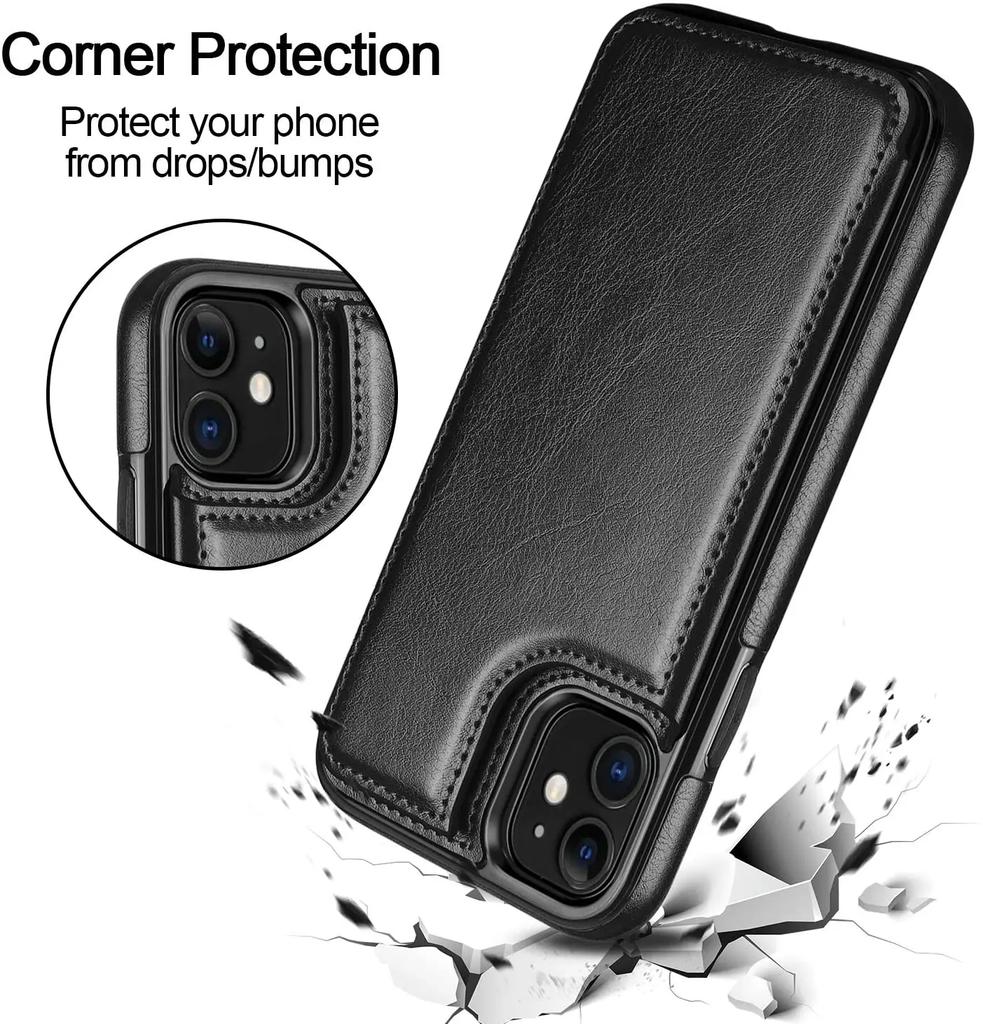 Für iPhone 11 Pro XR XS Max 6s 7 8 Plus SE 2020 Brieftaschenhülle Luxus Schlanke Passform Premium Leder Kartenfächer Stoßfeste Klapphülle