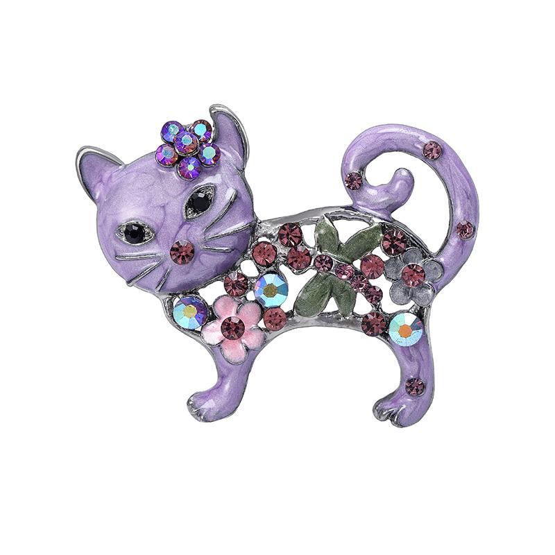 1pc Metal Women Enamel Casual Flower Animal Gifts Rhinestone Brooch Pins Cat Brooches