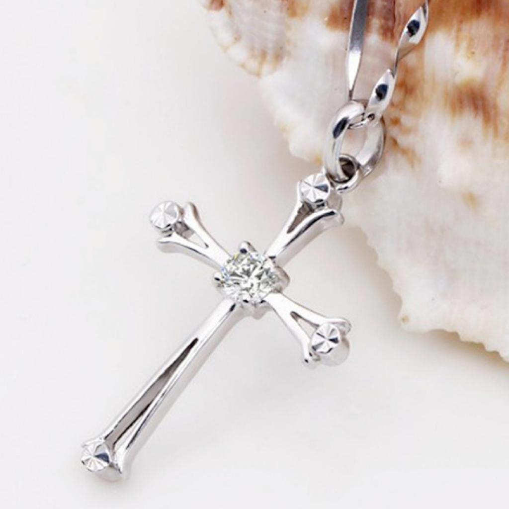 Yihua White Gold Plated Geometric Cross Pendant Necklace for Women