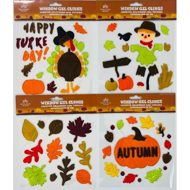 Thanksgiving Gel Cling Stickers for Windows and Mirrors - 4 Sheets of Reble Seasonal Designs: Turkeys, Pilgrims, Pumpk and More! Pumpkin Harvest