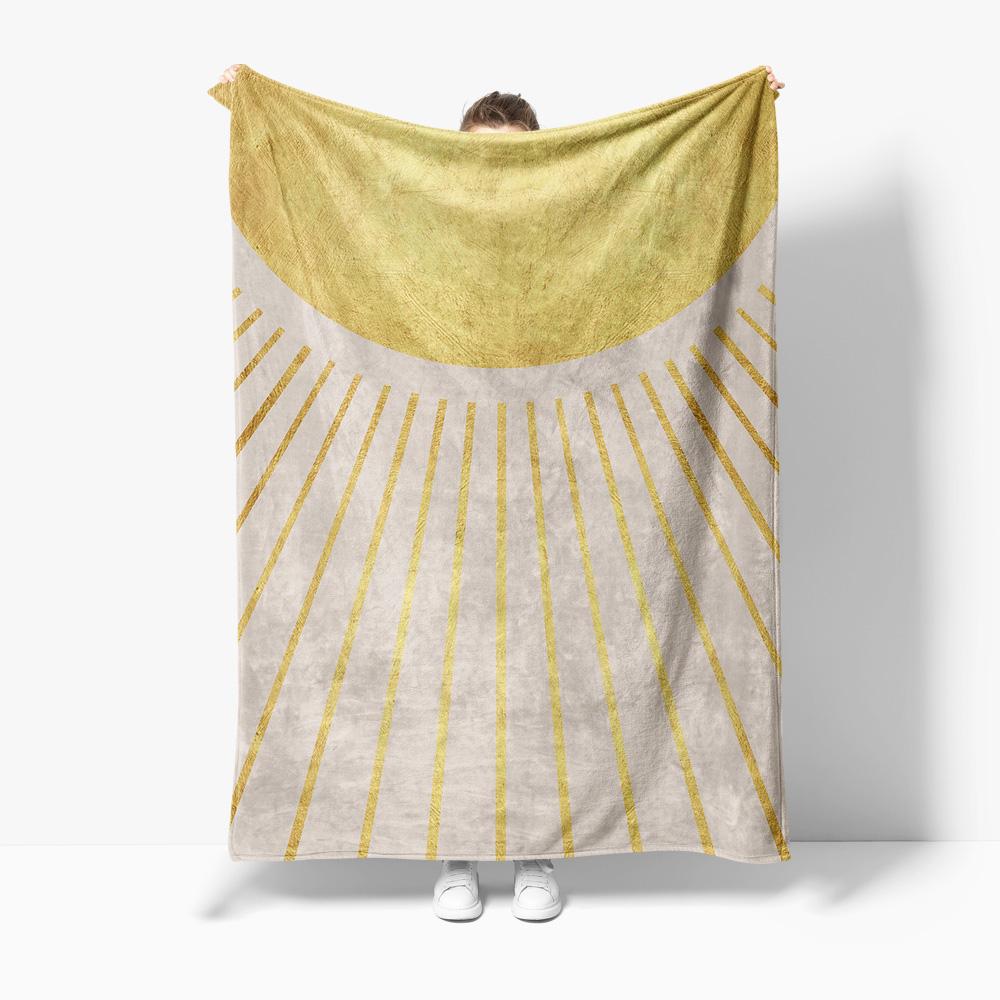 

Striped Geometric Gray and Gold Fleece Blanket Sofa Bed Throw for Living Room Bedroom Decor Gift 130x150cm51x59in