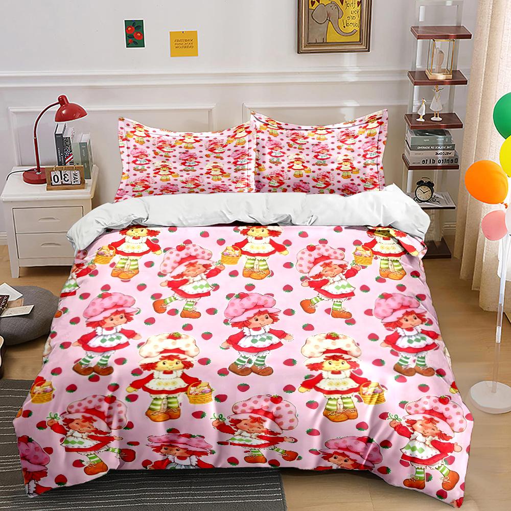 Mehrere Größen Emily E-Erdbeer-Print Weiche Bettbezug Kissenbezug Bettwäsche-Set Kinder Erwachsene Bequemes Bett-Set Einzelbett King Für Geschenke