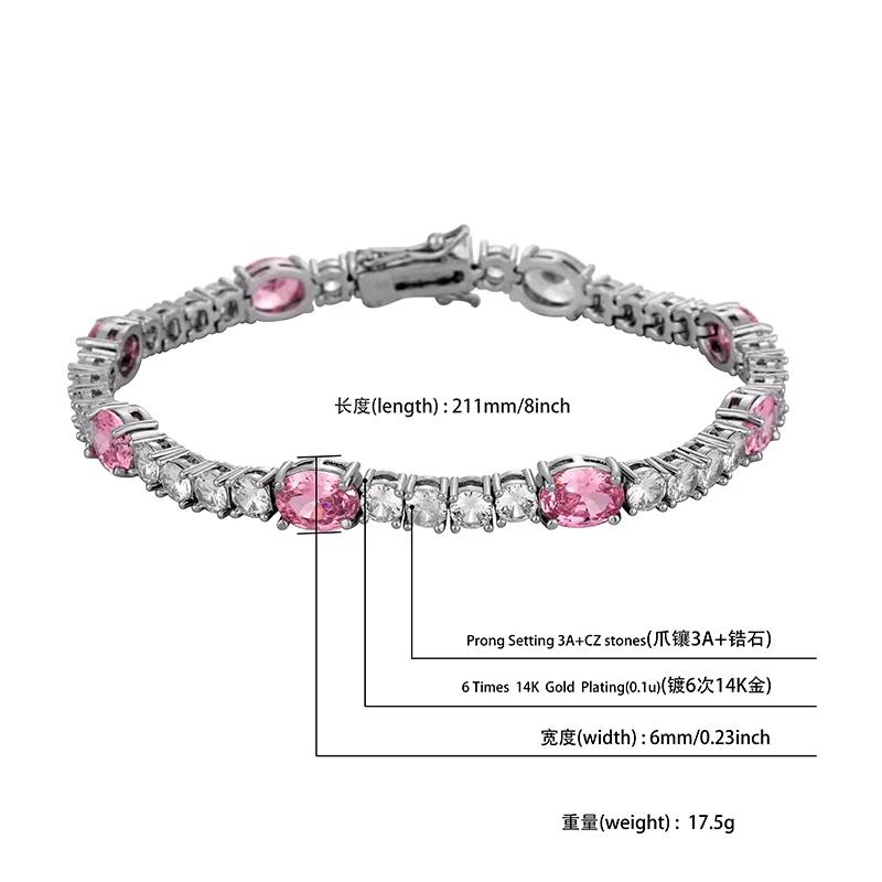 Prong Setting Two Tone Oval and Round CZ Tennis Bracelet Rhodium Plated Brass Luxury Couple Jewelry Gift