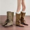 Pile thick heel autumn and winter knight boots pointed new thin but pleated boots knee retro boots women