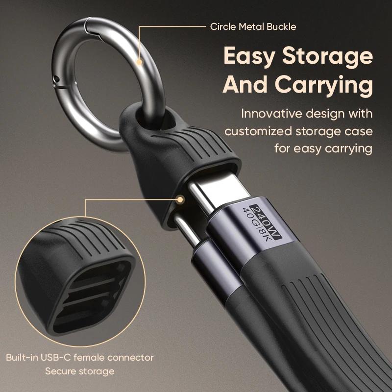 NNBILI 240W PD3.1 Type C Fast Charging Cable USB C to Type C Data Cord Protable Keychain For iPhone 16 15 Pro Max Xiaomi 14 POCO