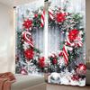 2Pcs Christmas Holiday Theme Curtain Decoration For Christmas New Year Snowy Candy Cane Design Aesthetic Window Drapes A
