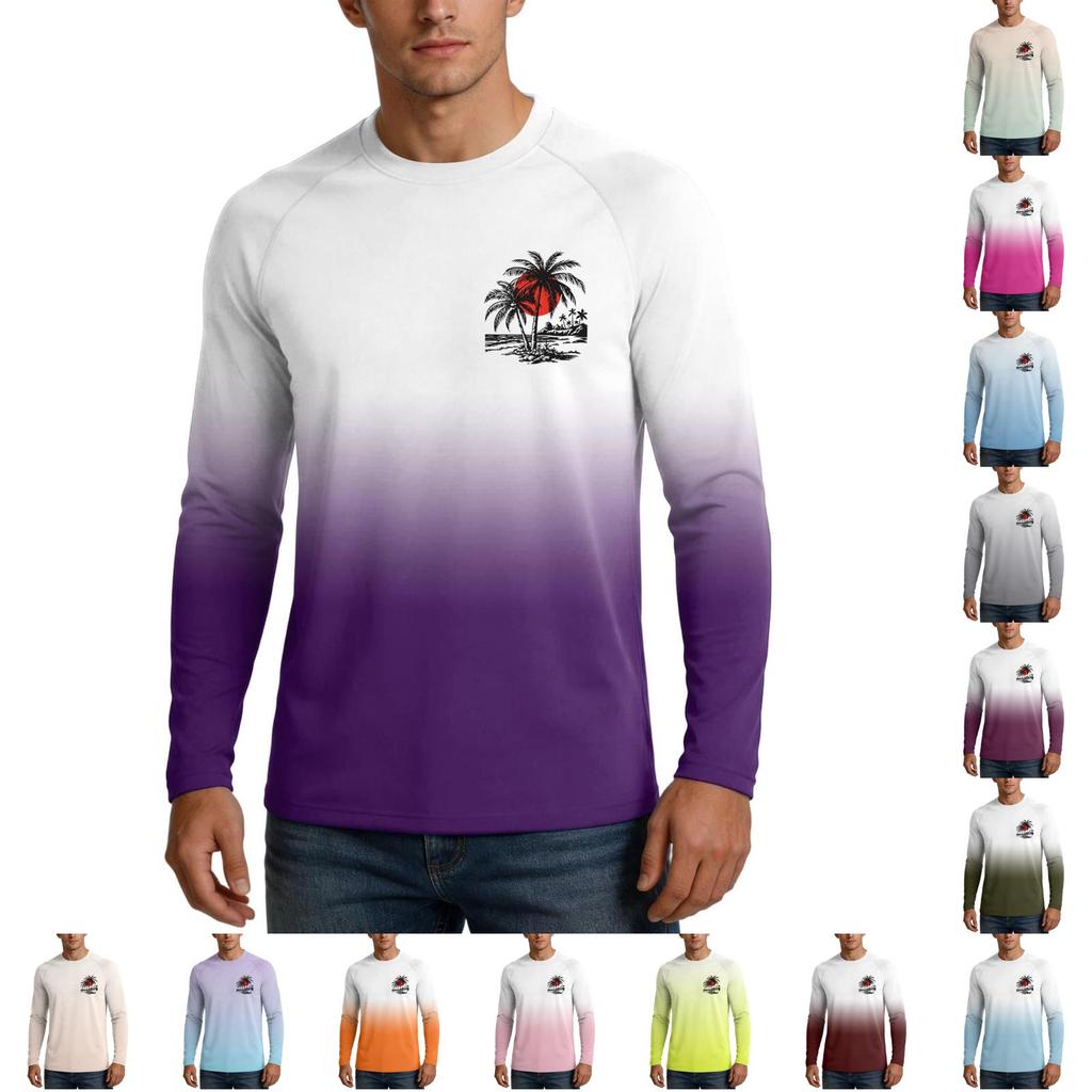 Men's Long Sleeve UPF50 Plus Sun Protection Shirt Lightweight Breathable Loose Fit Outdoor Casual T-Shirt for Summer Activities