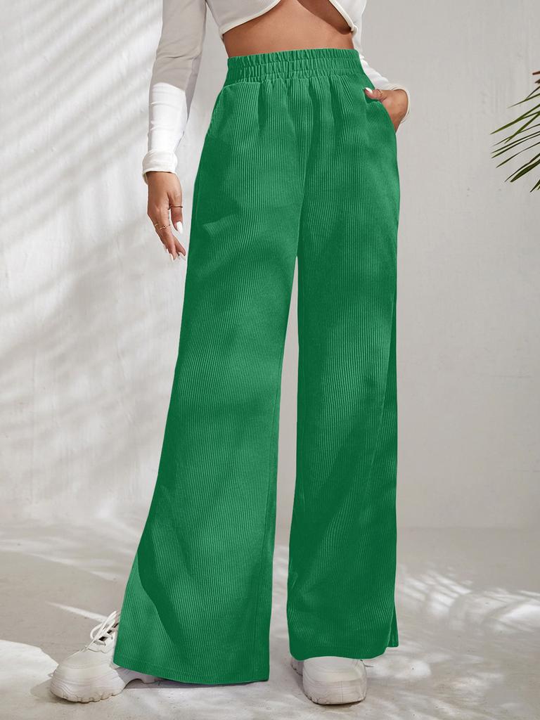 Fall Winter New Women's High Waist Casual Pants Solid Velvet Padded Patchwork Pleated Hem Long Pants Women