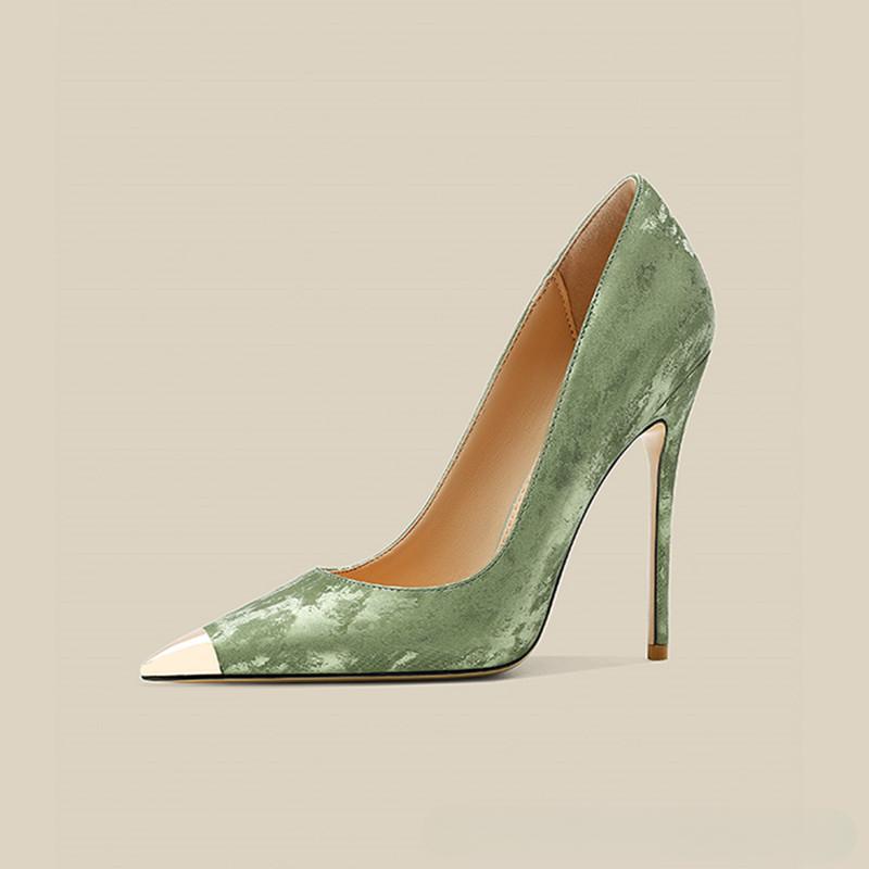 

Туфли на высоком каблуке в китайском стиле 2024 года, новый модный тренд, остроконечные зеленые туфли с ципао, женские синглы 32