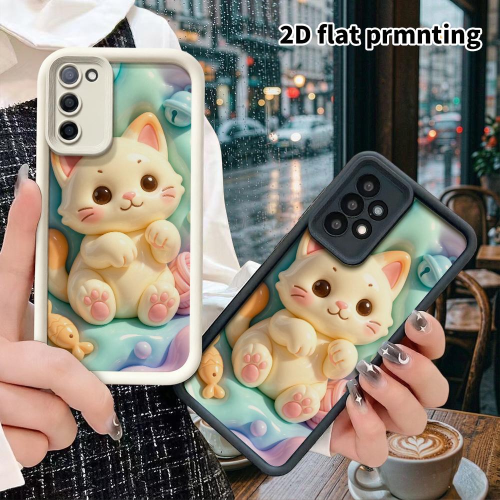 Phone Case: 2D flat, suitable for Samsung Galaxy A34 A35 M05 M06 S20 S22 S21 FE Plus 5G protective cases, cream-orange kitten, perfect Christmas and H