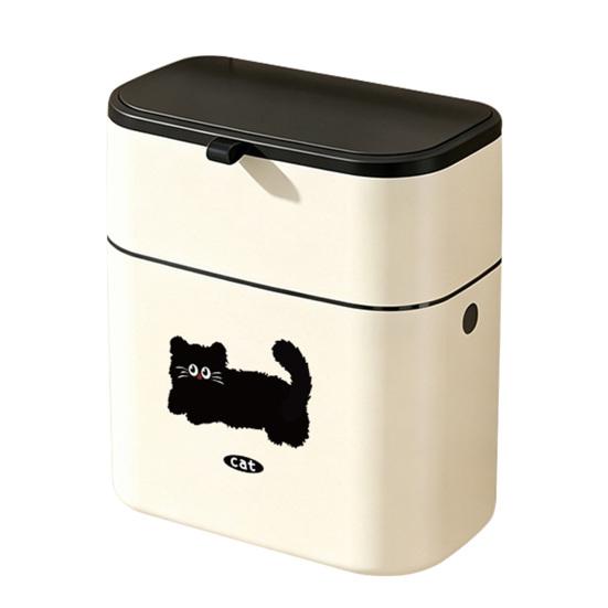 Garbage Can One-Hand Operation Sliding And Lifting Cover Dual Opening Way Trash Bin with Black Cat Print Trash Can for Kitchen Cabinet