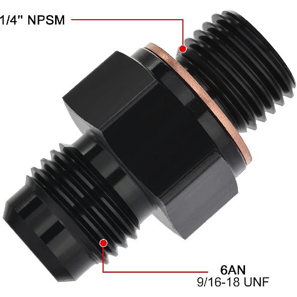 EVIL ENERGY 6AN Male to 1/4" NPSM Transmission Cooler Fitting Adapter Aluminum Black 2PCS, Fits TH350 TH400 4L60E 700R4 200-4R TR6060 AOD 4R100 4R70W