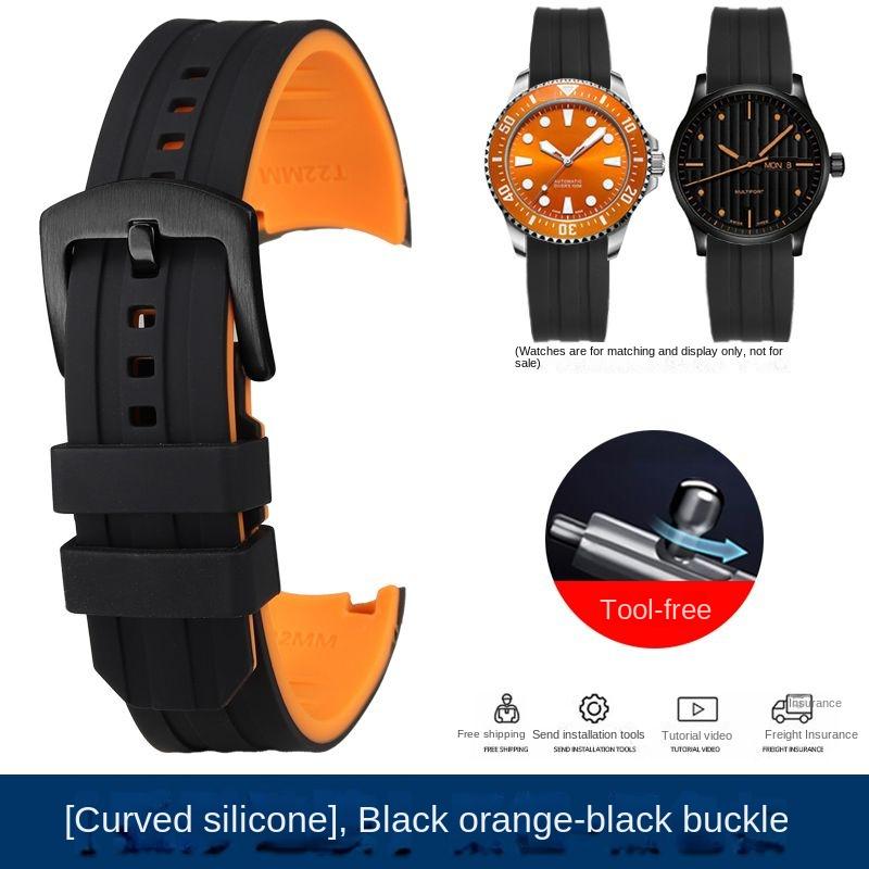 20mm 22mm Waterproof Silicone Watch Strap for Casio Tissot Seiko No.5 Green Water Ghost Citizen Arc Mouth Curved End Watch Chain