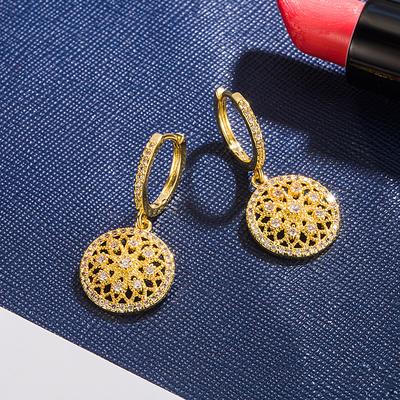 Brincos de Pino Vazados em Ouro 14k Feminino Malha Fivela de Orelha Redondo Aros Mujer Oreja Orecchini Bizuteria Brinco de Ouro Amarelo 14k Com Caixa