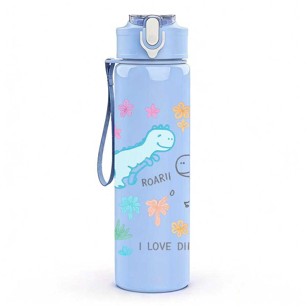 1PC Sea Creature Doodle Kid Pattern 750ml Color Plastic Sports Water Bottle Leakproof Flip Straw Lid Suitable for Sports Office Home Use