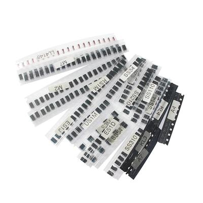 260ks/set Spínací dioda, Schottkyho dioda, Usměrňovací dioda Assorted Kit : M1 M2 M4 M7 S2M RS1M US1M ES1D SS14 SS110 SS34 LL4148