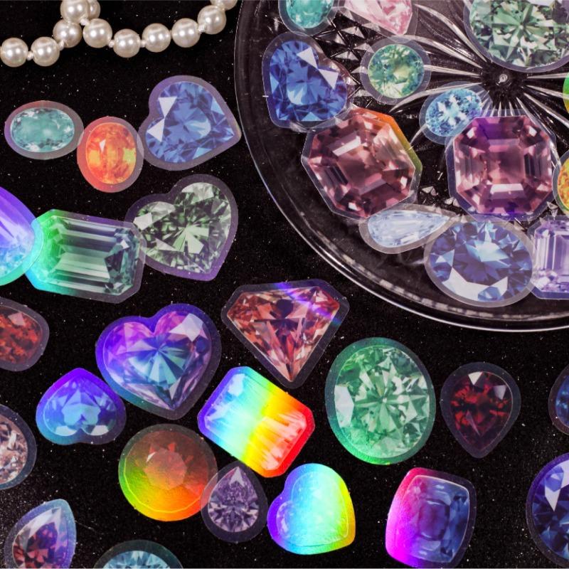30 Pcs INS Cartoon Gemstone Sticker Pack Scrapbooking Material DIY Decorative Diary Album Aesthetic Stationery Labels Stickers