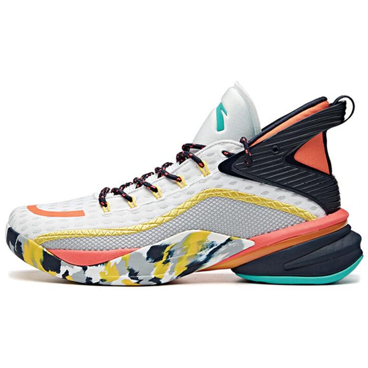 

New ANTA UFO2.0 Basketball Shoes Men Mid Top ANTA White/National Flag Yellow/Deep Blue Black 112011608-6 42.5