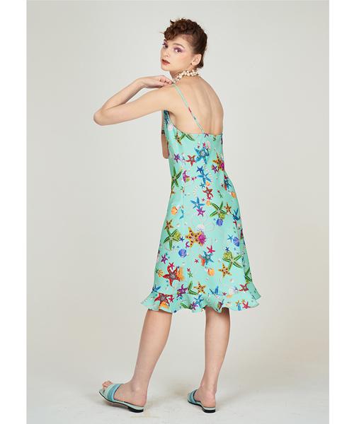 GREEDILOUS Ocean Pearl Print Ruffle Dress