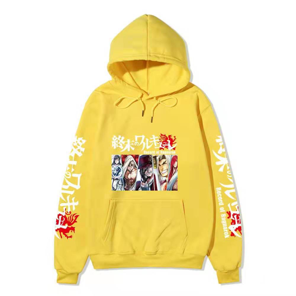 Record of Ragnarok Multiple Characters Anime Hoodie Japanese Dragon Vertical Sleeve Print Casual Pullover Sweatshirt