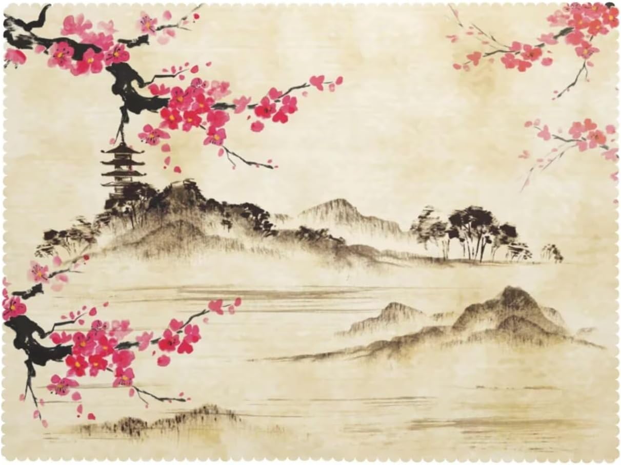 Japanse Tafelkleed Kersenbloesem Aziatische Natuur Retro Lente Landschap Berg Tafelkleed 100x140cm