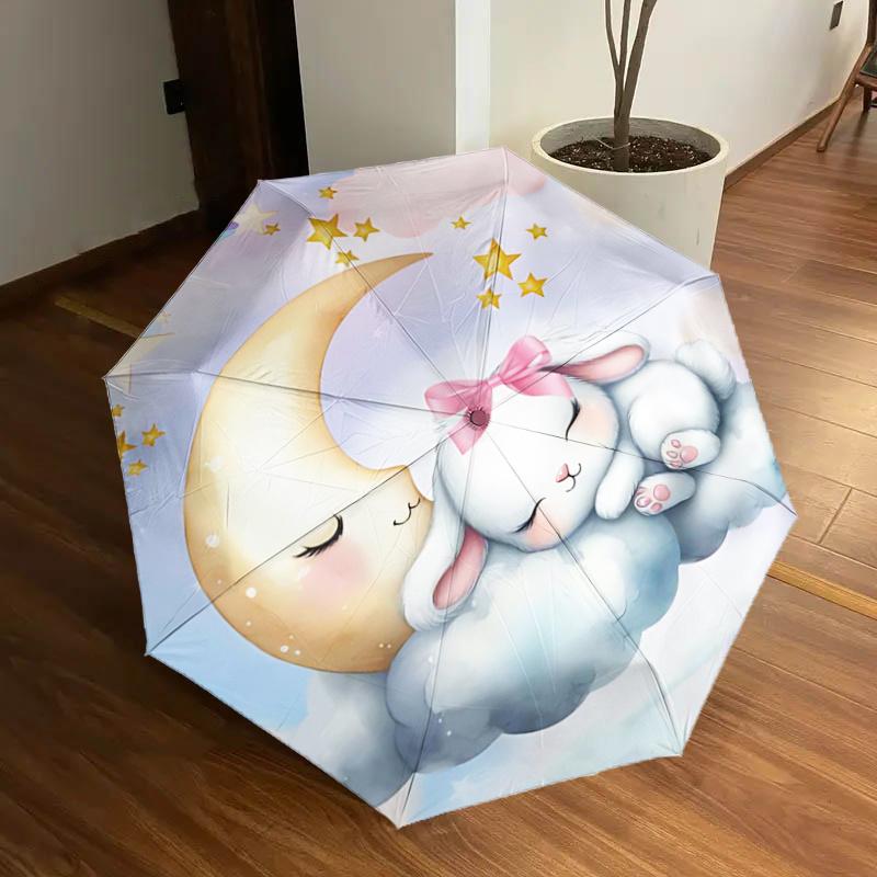 

Starry Night Moon & Bunny Rainy Day Umbrella: Automatic Open/Closed, Foldable Design, Outdoor Use, Festive Gift for Fans and Travelers112507