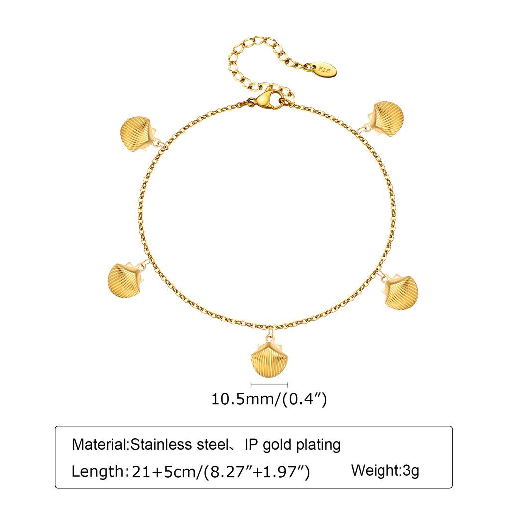 Stainless Steel Anklets Bracelet for Women, Flower Heart Seashell Charms Layered Anklets, Waterproof Gold Plated Anklet